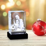Mother Hugging Daughter in Vertical Crystal Photo Christmas Background