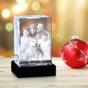 Family of four in Vertical Crystal Photo Christmas Background
